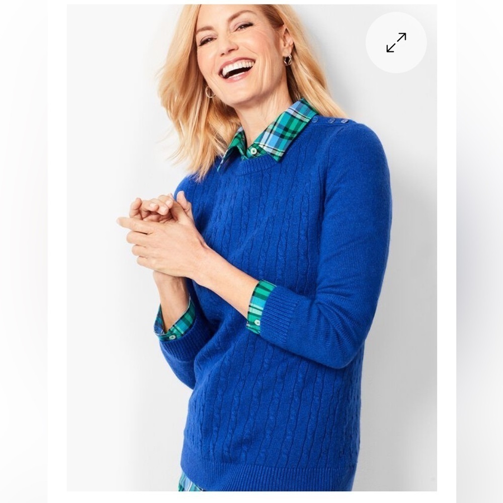 Talbots Cable Crewneck Blue Sweater Long Sleeve Buttons Cotton Plus Size 3X - Picture 1 of 8